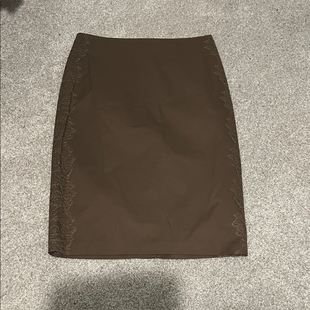 Elegant Brown Pencil Skirt with Lace details at the side
